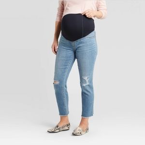 Over  Belly Cropped Distressed Straight Maternity Jeans - Isabel Maternity